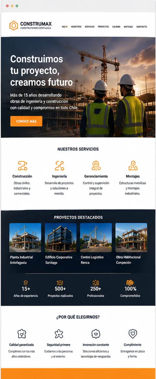 Ejemplo de página web para constructoras e ingeniería en Chile