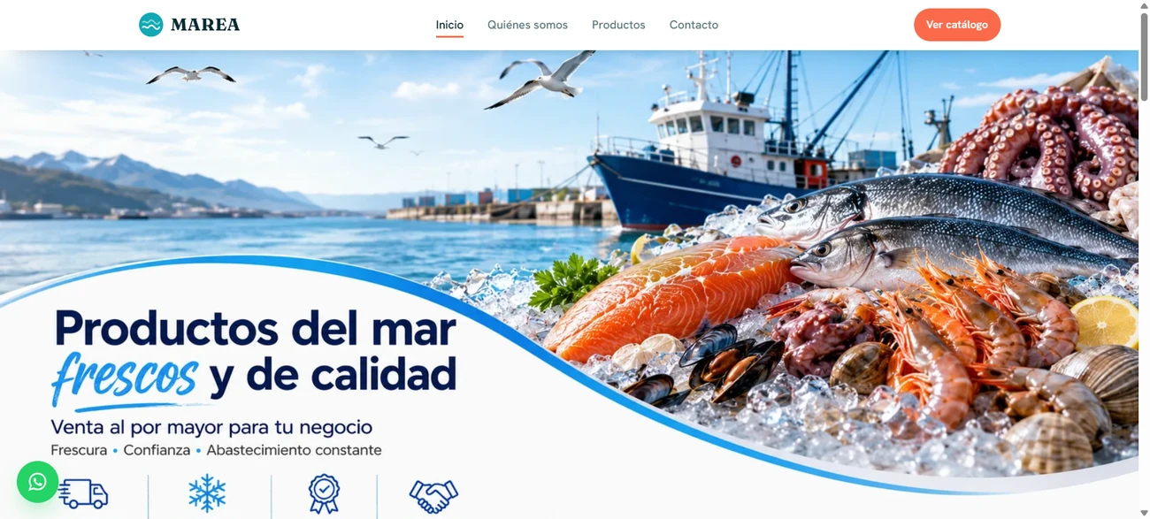 Ejemplo de página web mayorista de mariscos y productos del mar en Chile
